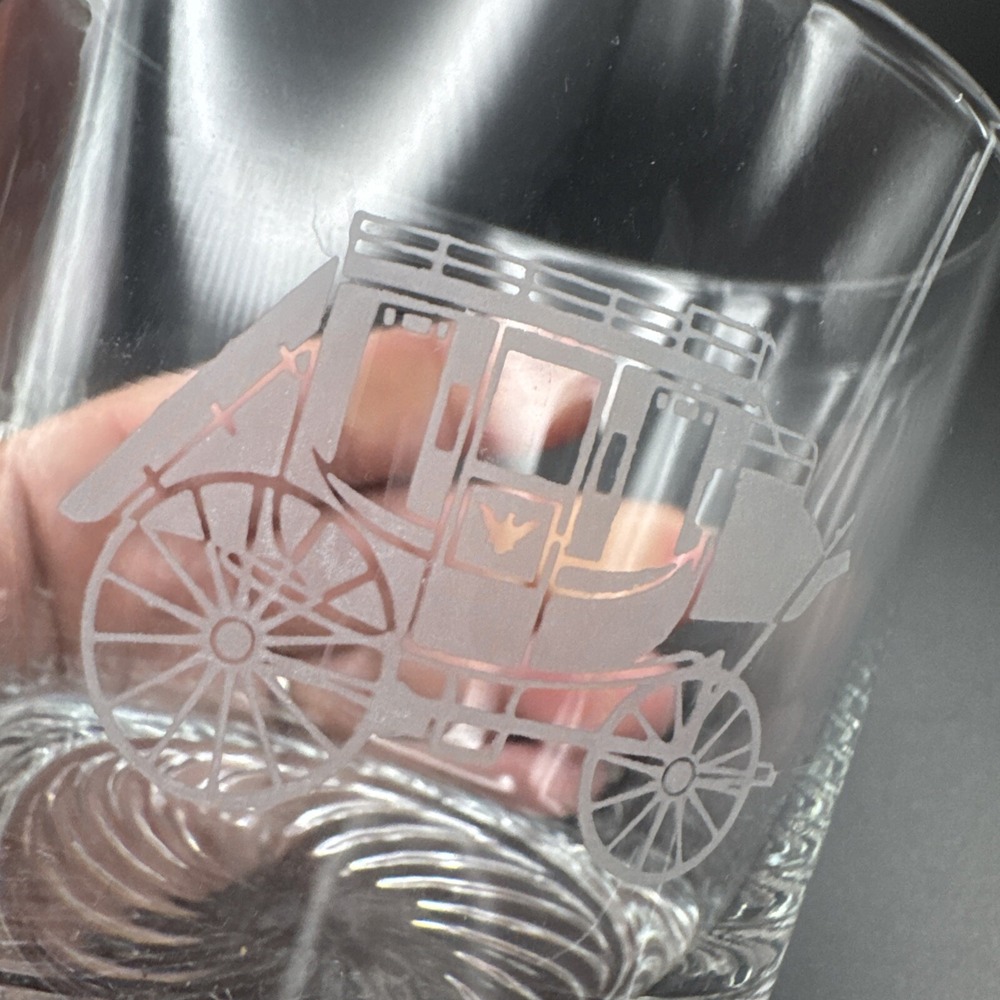 Vintage Cocktail Glasses Western Stagecoach Barware Whisky Lowball Set 2 3.5" - Picture 6 of 6